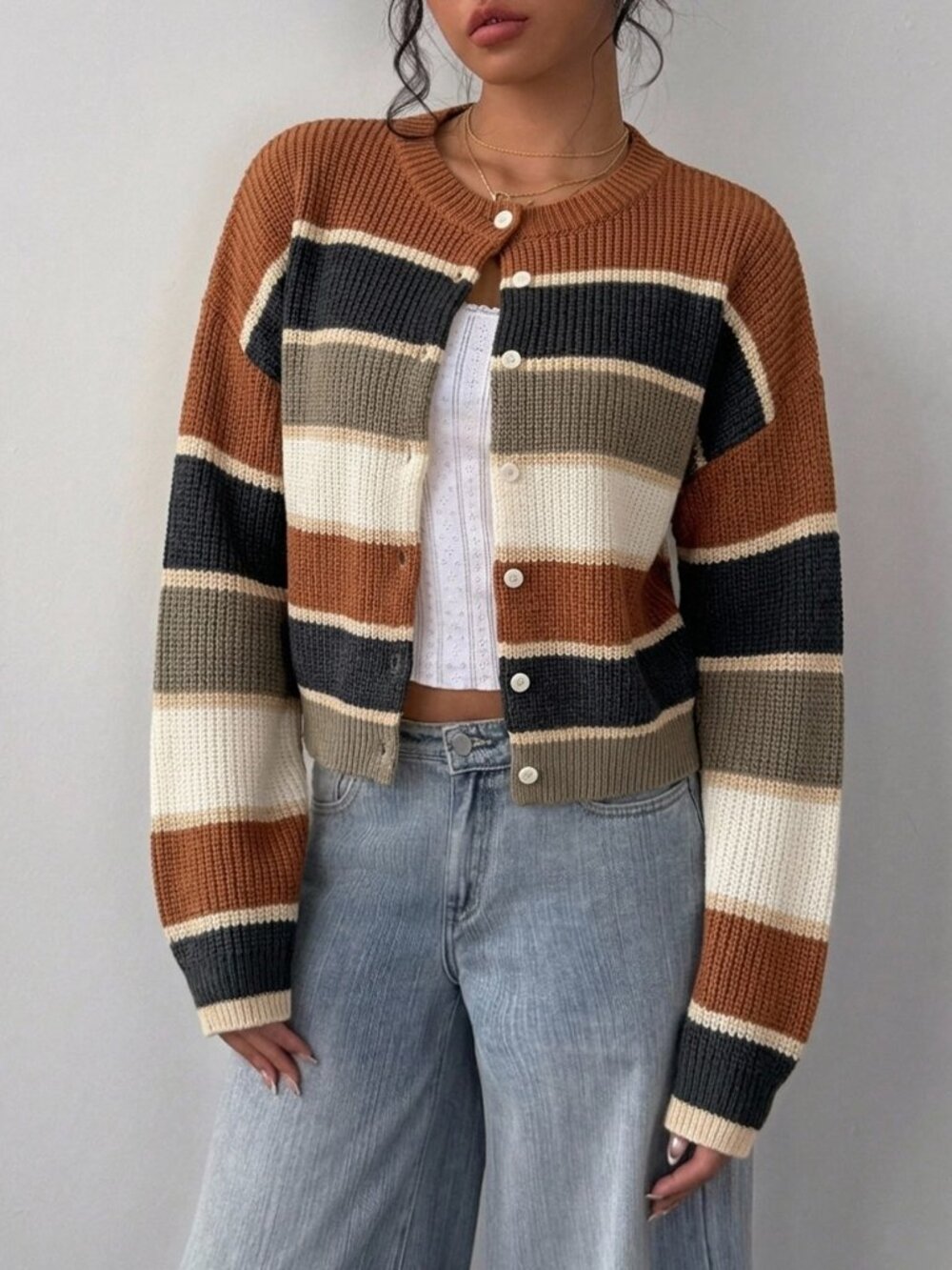 Black Casual Women's Minimalist Striped Cardigan Sweater